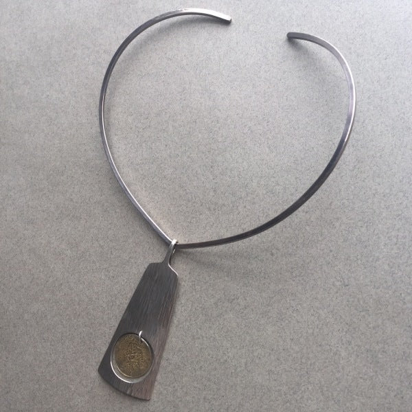 Hans Hansen Sterling Silver Pendant with Gold Vermeil on Sterling Silver Neckring