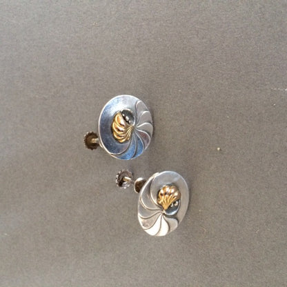 Georg Jensen Sterling Silver "Nautilus" Earrings with 18K Gold Center No. 96