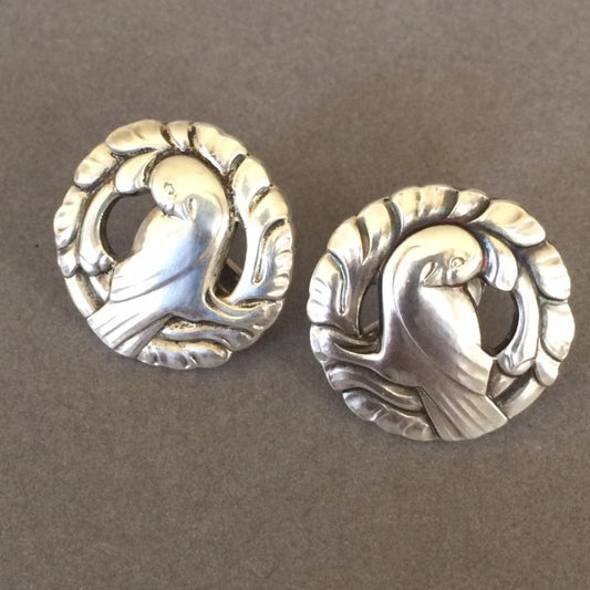 Estate Georg Jensen Sterling Silver "Bird" Earrings by Kristian Møhl-Hansen No. 66