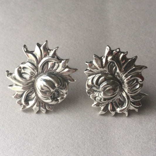 Sterling Silver "Repousse" Wild Dahlia Earrings By Galmer