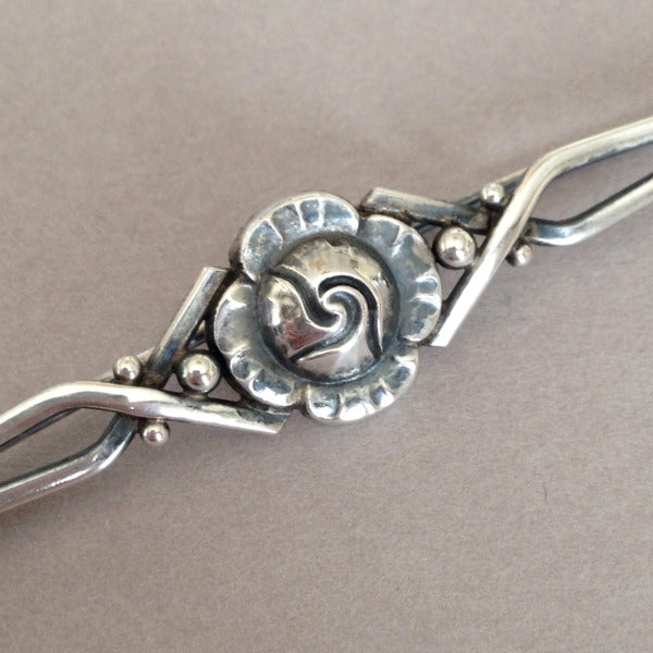 Georg Jensen Sterling Silver Rose Bar Pin No. 36 by Harald Nielsen