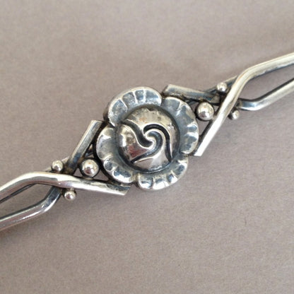 Georg Jensen Sterling Silver Rose Bar Pin No. 36 by Harald Nielsen