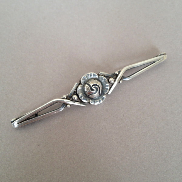 Georg Jensen Sterling Silver Rose Bar Pin No. 36 by Harald Nielsen