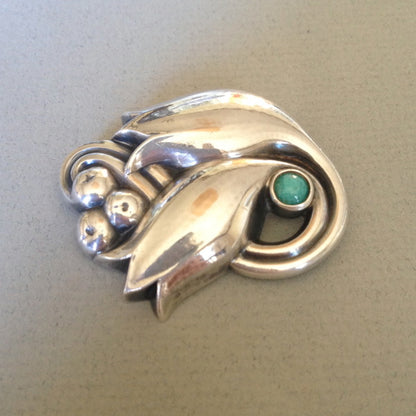 Georg Jensen Sterling Silver "Tulip" Brooch with Amazonite Cabochon No. 100C