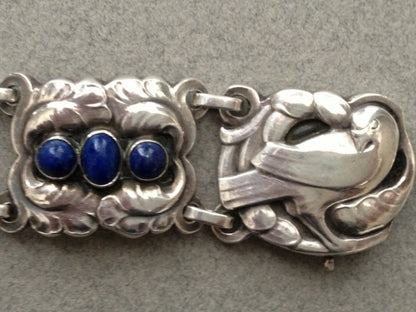 Georg Jensen Sterling Silver "Dove" Bracelet with Lapis Lazuli No. 14 by Kristian Mohl-Hansen