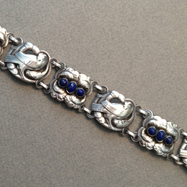 Georg Jensen Sterling Silver "Dove" Bracelet with Lapis Lazuli No. 14 by Kristian Mohl-Hansen