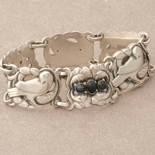 Georg Jensen Sterling Silver Bird Bracelet with Labradorite No. 14 by Kristian Mohl-Hansen