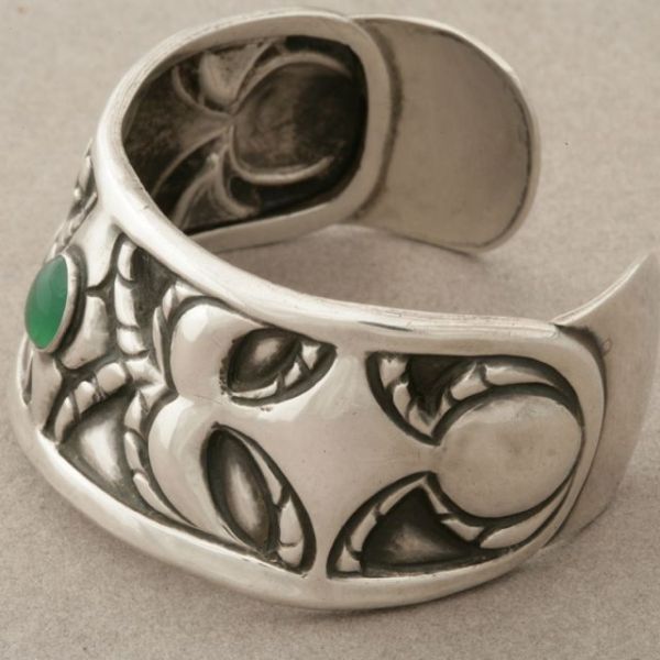 Georg Jensen 826 Silver Unique Cuff Bracelet With Chrysoprase