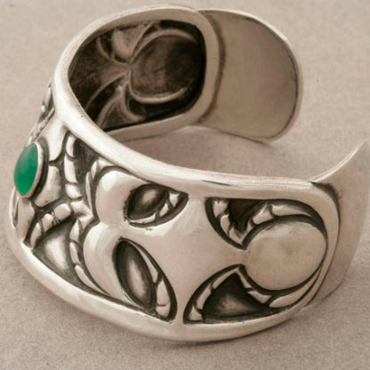 Georg Jensen 826 Silver Unique Cuff Bracelet With Chrysoprase