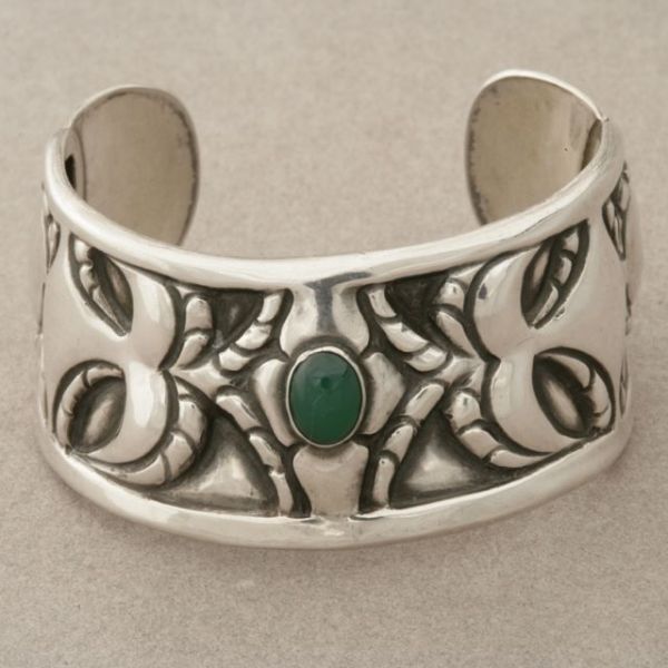 Georg Jensen 826 Silver Unique Cuff Bracelet With Chrysoprase