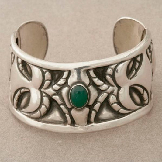 Georg Jensen 826 Silver Unique Cuff Bracelet With Chrysoprase