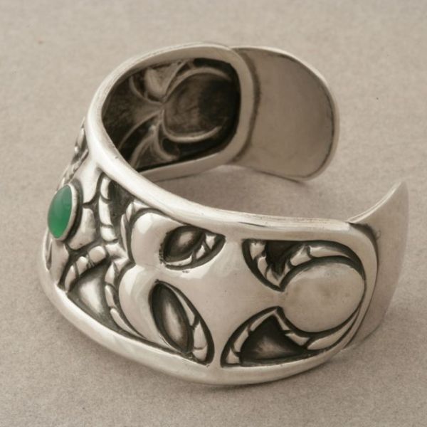 Georg Jensen 826 Silver Unique Cuff Bracelet With Chrysoprase