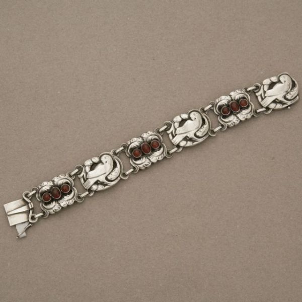 Georg Jensen Sterling Silver Bird Bracelet with Carnelian No. 14 by Kristian Mohl-Hansen