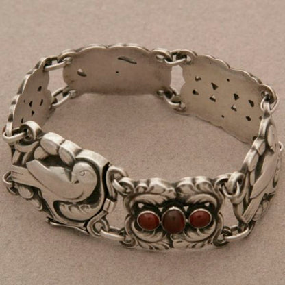 Georg Jensen Sterling Silver Bird Bracelet with Carnelian No. 14 by Kristian Mohl-Hansen