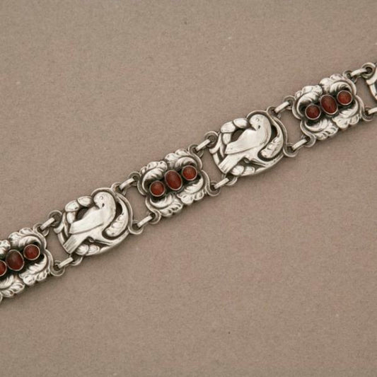 Georg Jensen Sterling Silver Bird Bracelet with Carnelian No. 14 by Kristian Mohl-Hansen