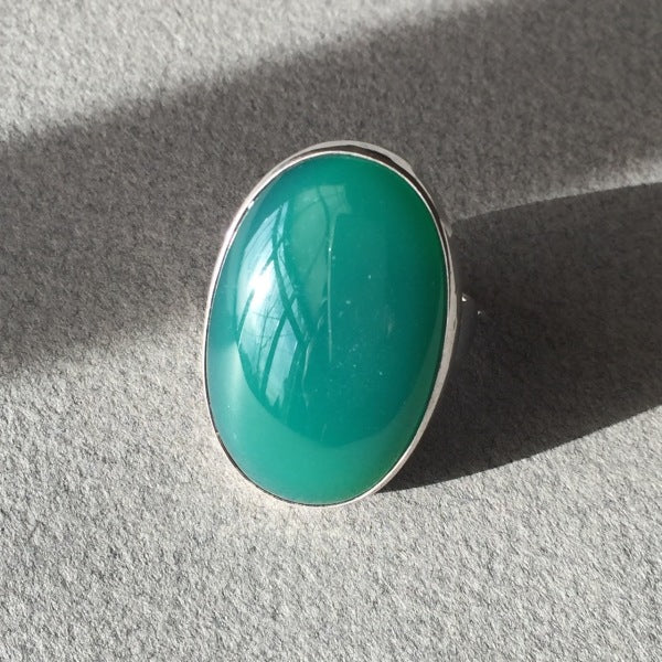 Georg Jensen Modernist Sterling Silver Ring No. 90B with Chrysoprase Jadeite