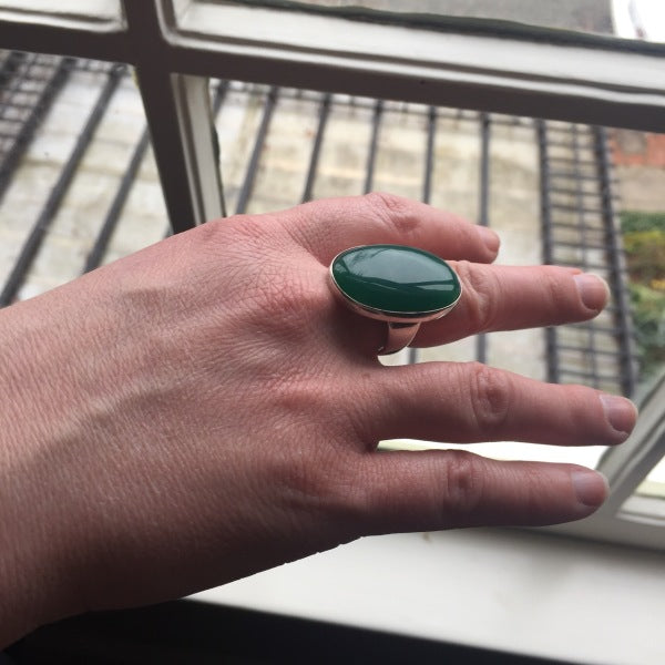 Georg Jensen Modernist Sterling Silver Ring No. 90B with Chrysoprase Jadeite