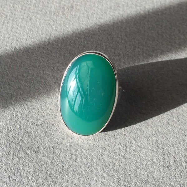 Georg Jensen Modernist Sterling Silver Ring No. 90B with Chrysoprase Jadeite