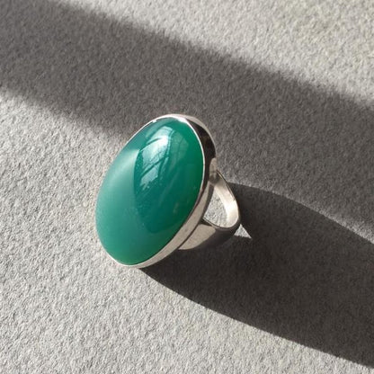 Georg Jensen Modernist Sterling Silver Ring No. 90B with Chrysoprase Jadeite