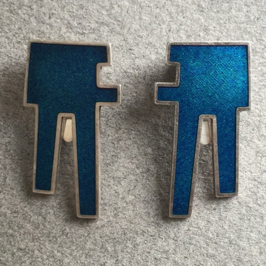 Georg Jensen Sterling Silver Clip-On Earrings With Blue Enamel No.132 by Bente Bonne