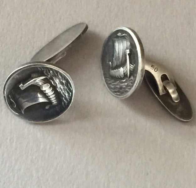 Estate Georg Jensen Sterling Silver "Viking Ship" Cufflinks by Harald Nielsen No. 50