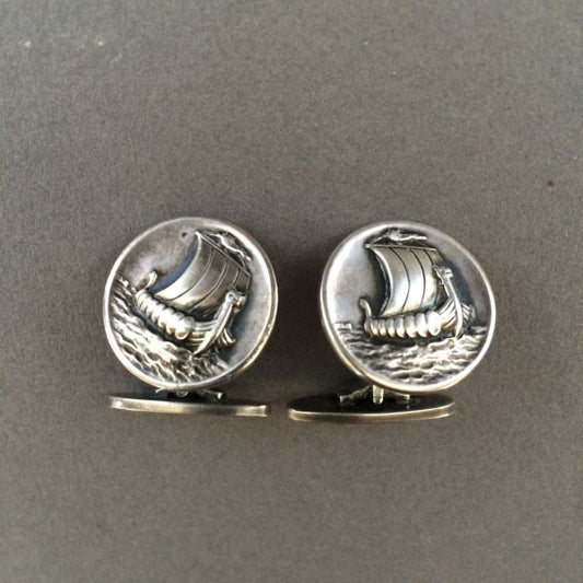 Estate Georg Jensen Sterling Silver "Viking Ship" Cufflinks by Harald Nielsen No. 50