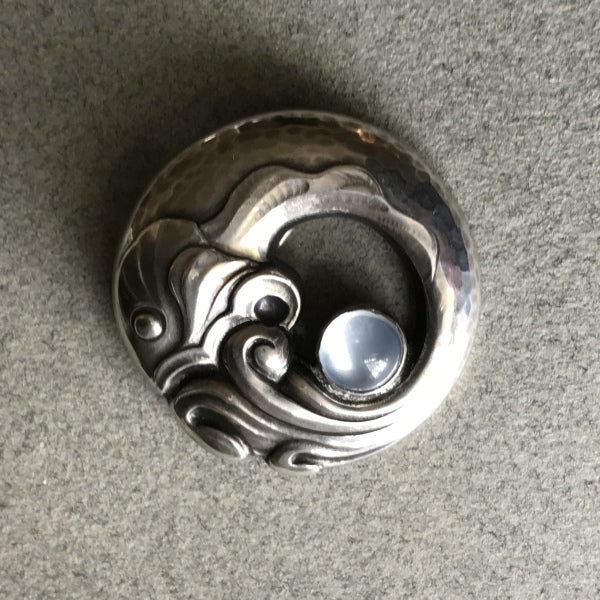 Georg Jensen "Fish" Brooch No. 10 with Moonstone