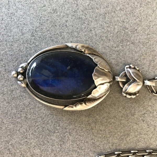 Georg Jensen Large 830 Silver Pendant No 54 With Labradorite