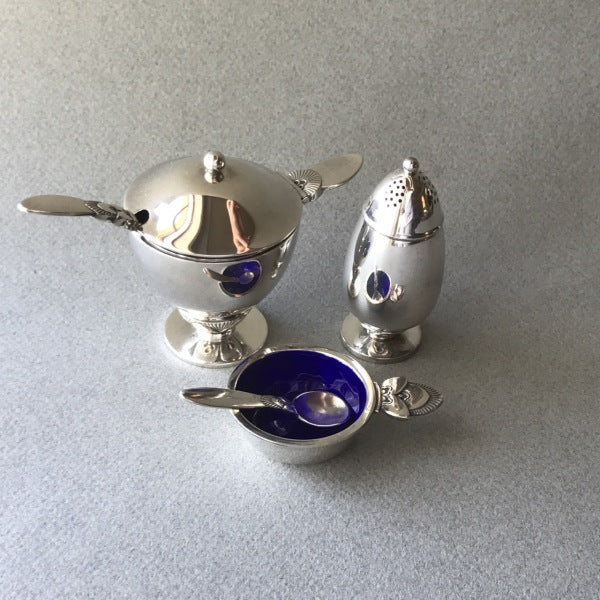 Georg Jensen Sterling Silver Condiment Set in the "Cactus" Pattern