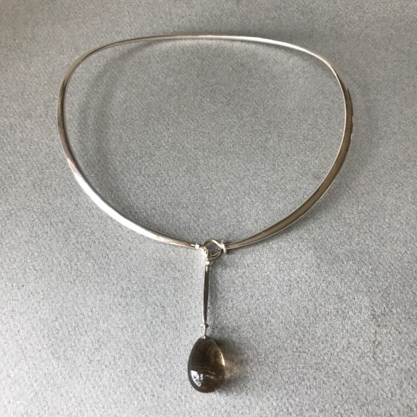 Georg Jensen Sterling Silver Neckring No. 410 with Rutilated Quartz Drop No. 128 By Vivianna Torun