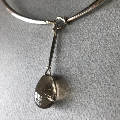 Georg Jensen Sterling Silver Neckring No. 410 with Rutilated Quartz Drop No. 128 By Vivianna Torun