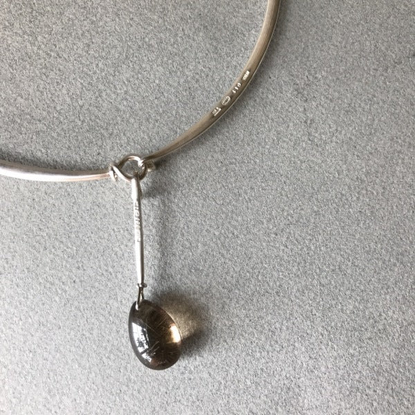 Georg Jensen Sterling Silver Neckring No. 410 with Rutilated Quartz Drop No. 128 By Vivianna Torun