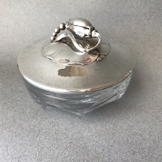 Georg Jensen Sterling Silver "Blossom" Covered Dish No 2A With Baccarat Base