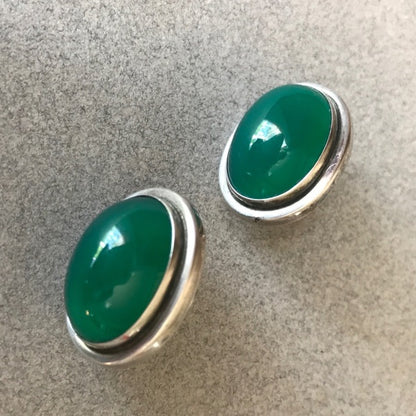 Georg Jensen 830 Silver Earrings No.44 With Chrysoprase