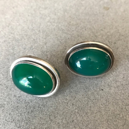 Georg Jensen 830 Silver Earrings No.44 With Chrysoprase