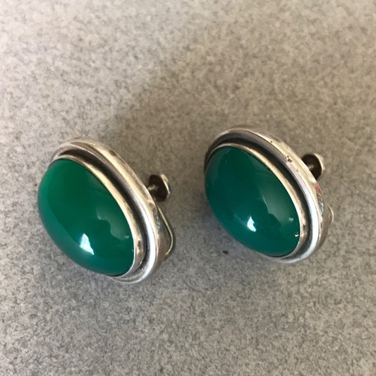 Georg Jensen 830 Silver Earrings No.44 With Chrysoprase