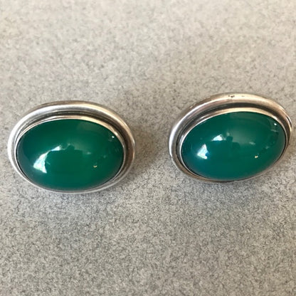 Georg Jensen 830 Silver Earrings No.44 With Chrysoprase