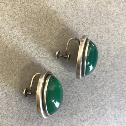 Georg Jensen 830 Silver Earrings No.44 With Chrysoprase