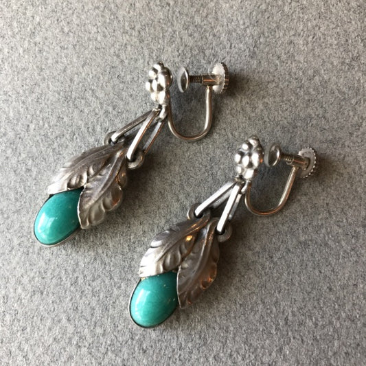 Georg Jensen Sterling Silver Art Nouveau Earrings With Amazonite No. 23