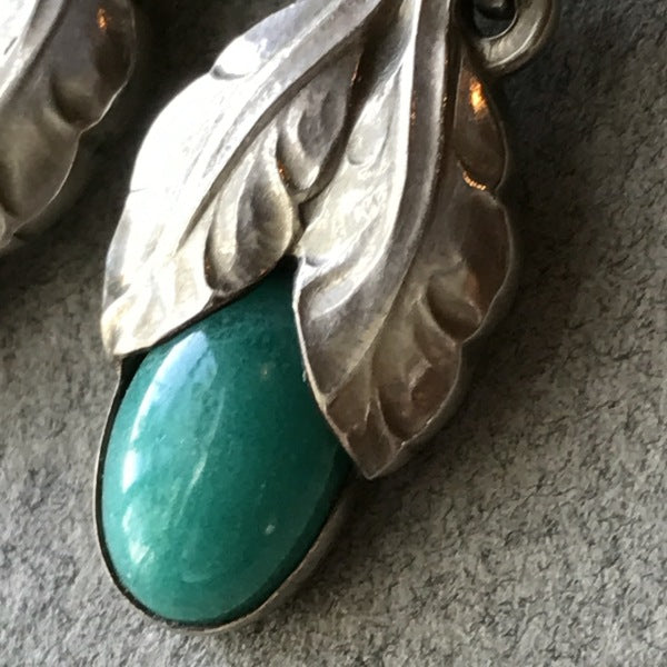 Georg Jensen Sterling Silver Art Nouveau Earrings With Amazonite No. 23