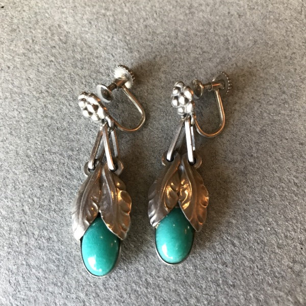 Georg Jensen Sterling Silver Art Nouveau Earrings With Amazonite No. 23