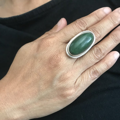 Georg Jensen Sterling Silver Ring, No. 46E With Jade By Harald Nielsen