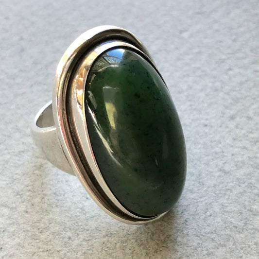 Georg Jensen Sterling Silver Ring, No. 46E With Jade By Harald Nielsen