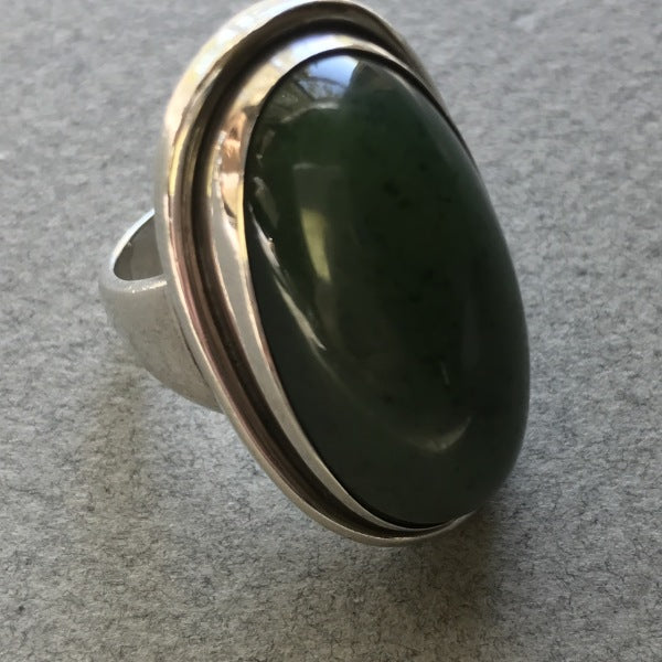 Georg Jensen Sterling Silver Ring, No. 46E With Jade By Harald Nielsen