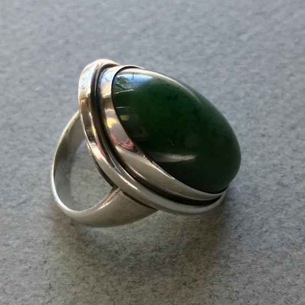 Georg Jensen Sterling Silver Ring, No. 46E With Jade By Harald Nielsen