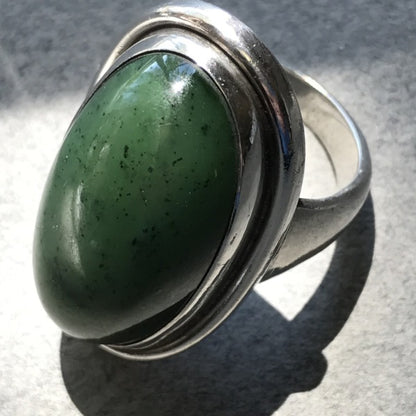 Georg Jensen Sterling Silver Ring, No. 46E With Jade By Harald Nielsen