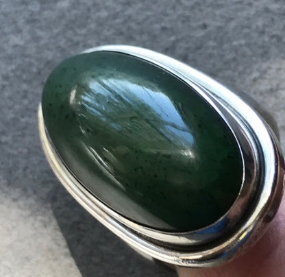 Georg Jensen Sterling Silver Ring, No. 46E With Jade By Harald Nielsen