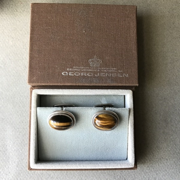 Georg Jensen Sterling Silver and Tiger Eye Cufflinks, No. 44A