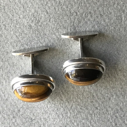 Georg Jensen Sterling Silver and Tiger Eye Cufflinks, No. 44A