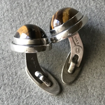 Georg Jensen Sterling Silver and Tiger Eye Cufflinks, No. 44A